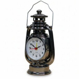 Lantern Oil Lamp Table Clock Shiny Black 21Cm Metal Desk Clock Battery Operated Silent Non-Ticking Alarm Clock For Bedroom - thumbnail 1