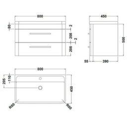 Hudson Reed Solar Wall Hung 2 Drawer Vanity Unit & Polymarble Basin, Indigo Blue Matt, 800 X 540 X 450mm - thumbnail 5
