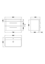 Hudson Reed Solar Wall Hung 2 Drawer Vanity Unit & Polymarble Basin, Indigo Blue Matt, 800 X 540 X 450mm - thumbnail 6