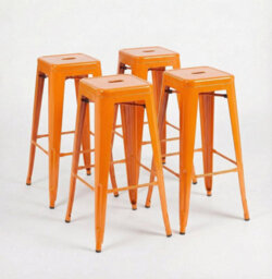 "Fwstyle Bistro Metal Bar Stools Set Of 4 30"" Orange Gloss Galvanised Steel Indoor & Outdoor Ready Assembled" - thumbnail 3