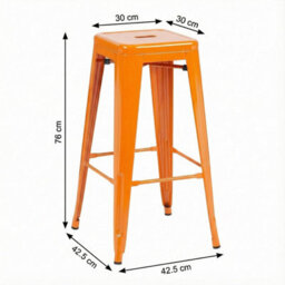 "Fwstyle Bistro Metal Bar Stools Set Of 4 30"" Orange Gloss Galvanised Steel Indoor & Outdoor Ready Assembled" - thumbnail 5