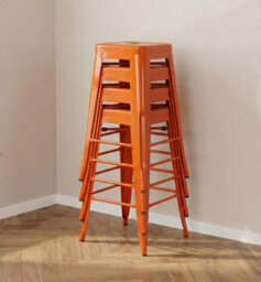 "Fwstyle Bistro Metal Bar Stools Set Of 4 30"" Orange Gloss Galvanised Steel Indoor & Outdoor Ready Assembled" - thumbnail 2