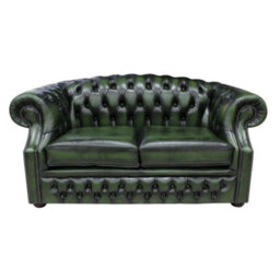 Chesterfield 2 Seater Antique Green Leather Sofa Bespoke In Buckingham Style - thumbnail 1