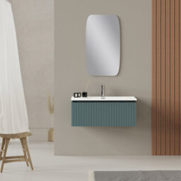 Banyetti Linea Ocean Blue Ribbed Wall Hung Vanity Unit 800mm X 460mm - thumbnail 1