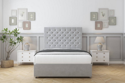 "Comfort Winslow Silver Plush Divan Bed Set 2 Drawers Same Side - 26"" Strutted 4' Small Double" - image 1