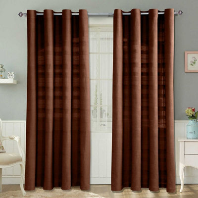 "Homescapes Cotton Rajput Ribbed Chocolate Brown Curtain Pair, 66 X 72"" Drop" - image 1