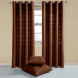 "Homescapes Cotton Rajput Ribbed Chocolate Brown Curtain Pair, 66 X 72"" Drop" - thumbnail 2