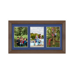 AK Frames 40X20Cm Walnut Classic Multi Photo Frame With Blue Mount - Holds 3 Apertures (3X) 6X4 Photos