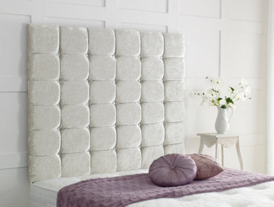 "Adore Designs High Cubed Crushed Velvet 4Ft Small Double 36"" Headboard -  Cream"