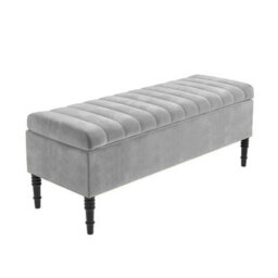 137Cm Paris Striped Ottoman Storage Bench- Plush Velvet Shoe Bench - Silver Upholstery Footstool With Storage - thumbnail 4