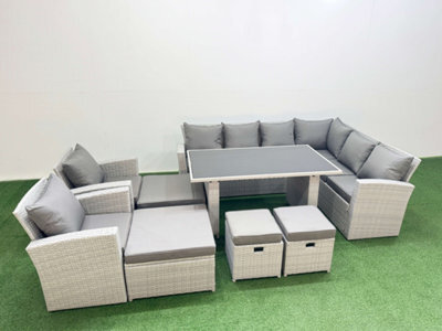 Fimous Outdoor Garden Furniture Sets 12 Seater Wicker Rattan Corner Sofa Sets With Dining Table 4 Footstools Light Grey - image 1