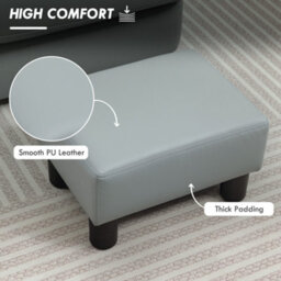Homcom Chic Faux Leather Footstool Small Footrest With 4 Plastic Legs, Grey - thumbnail 4