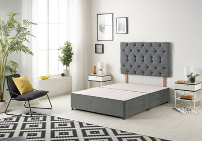 "Somnior Beds Premier 5Ft King Divan Bed Base With 30"" Tufted Headboard - Plush Velvet, Charcoal" - image 1