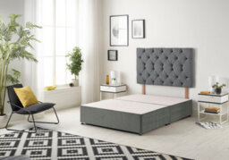"Somnior Beds Premier 5Ft King Divan Bed Base With 30"" Tufted Headboard - Plush Velvet, Charcoal" - thumbnail 1