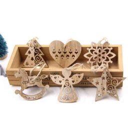 6Pcs Vintage Wooden Pendants Hanging Ornaments