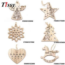6Pcs Vintage Wooden Pendants Hanging Ornaments - thumbnail 5