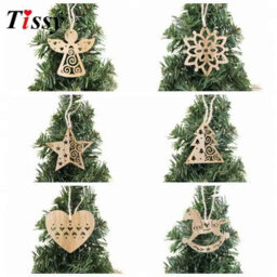 6Pcs Vintage Wooden Pendants Hanging Ornaments - thumbnail 4