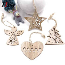 6Pcs Vintage Wooden Pendants Hanging Ornaments - thumbnail 2