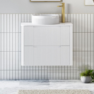 Royal Bathrooms Avenza 800mm Matt White Wall Hung Bathroom Countertop Vanity Unit 2 Drawer With Round Basin - image 1