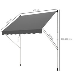 Outsunny 3 X 1.5 M Retractable Patio Awning Floor-To-Ceiling Shade, Grey - thumbnail 3