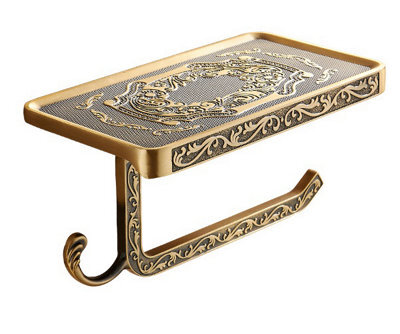Pepte Toilet Roll Holder With Phone Shelf Wall Mounted High Quality Antique Brass - image 1