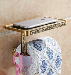Pepte Toilet Roll Holder With Phone Shelf Wall Mounted High Quality Antique Brass - thumbnail 3
