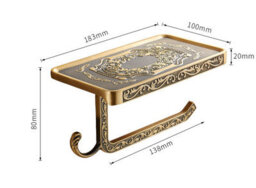 Pepte Toilet Roll Holder With Phone Shelf Wall Mounted High Quality Antique Brass - thumbnail 6