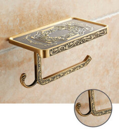 Pepte Toilet Roll Holder With Phone Shelf Wall Mounted High Quality Antique Brass - thumbnail 4