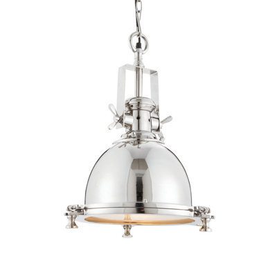 Anson Lighting Monoun 1Lt  Bright Nickel Plate & Sandblasted Glass Ceiling Pendant