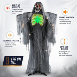Boland Halloween Standing Reaper Decoration With Led Lighting, Sound & Motion 170Cm Grey - thumbnail 2
