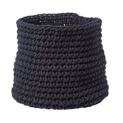 Homescapes Black Cotton Knitted Round Storage Basket, 42 X 37 Cm - image 1