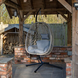 Samuel Alexander Hanging Garden Rattan Egg Chair With Steel Frame And Waterproof Cover In Cool Grey - thumbnail 5