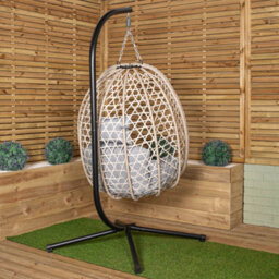 Samuel Alexander Hanging Garden Rattan Egg Chair With Steel Frame And Waterproof Cover In Cool Grey - thumbnail 9