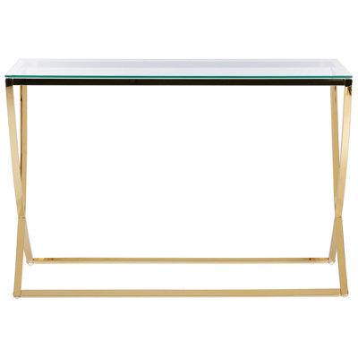 Beliani Glass Top Console Table Gold Stainless Steel Frame 120 X 40 Cm - Tempered Glass, X-Shape Support - image 1