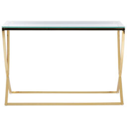 Beliani Glass Top Console Table Gold Stainless Steel Frame 120 X 40 Cm - Tempered Glass, X-Shape Support - thumbnail 1