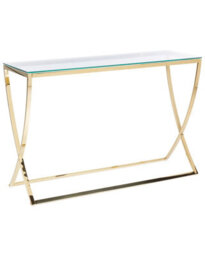 Beliani Glass Top Console Table Gold Stainless Steel Frame 120 X 40 Cm - Tempered Glass, X-Shape Support - thumbnail 3