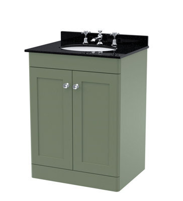 Balterley Swynnerton Traditional 2 Door Floor Standing Vanity Unit With Marble Basin, Satin Green, 600mm - image 1