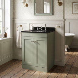 Balterley Swynnerton Traditional 2 Door Floor Standing Vanity Unit With Marble Basin, Satin Green, 600mm - thumbnail 4
