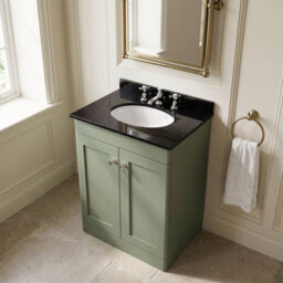 Balterley Swynnerton Traditional 2 Door Floor Standing Vanity Unit With Marble Basin, Satin Green, 600mm - thumbnail 3
