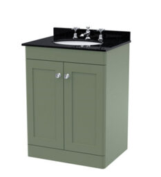 Balterley Swynnerton Traditional 2 Door Floor Standing Vanity Unit With Marble Basin, Satin Green, 600mm