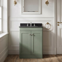 Balterley Swynnerton Traditional 2 Door Floor Standing Vanity Unit With Marble Basin, Satin Green, 600mm - thumbnail 2