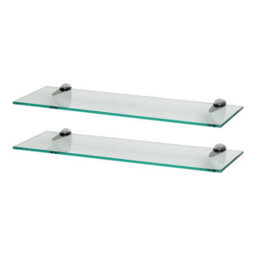 Harbour Housewares 2X Floating Glass Shelves - 60Cm - Silver Brackets - Bathroom Shower Storage Vanity Display Unit Shelf - thumbnail 1