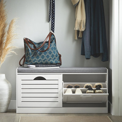 Sobuy Shoe Cabinet With 2 Doors And Flip-Down Racks Storage 8 Pairs Load Capacity 36 Kg Fsr62-Ii-W - White - image 1