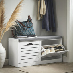 Sobuy Shoe Cabinet With 2 Doors And Flip-Down Racks Storage 8 Pairs Load Capacity 36 Kg Fsr62-Ii-W - White - thumbnail 4