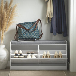 Sobuy Shoe Cabinet With 2 Doors And Flip-Down Racks Storage 8 Pairs Load Capacity 36 Kg Fsr62-Ii-W - White - thumbnail 7