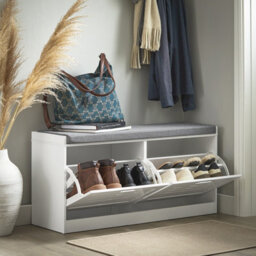 Sobuy Shoe Cabinet With 2 Doors And Flip-Down Racks Storage 8 Pairs Load Capacity 36 Kg Fsr62-Ii-W - White - thumbnail 5