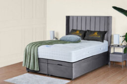 UKBEDFURNITURE Victoria Plush Grey End Opening Divan Ottoman Bed With 54 Inch Headboard - thumbnail 1