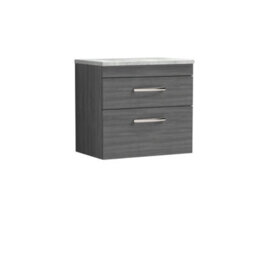 Balterley Millwich Contemporary 2 Drawer Wall Hung Vanity Unit With Laminate Black Galaxy Granite Worktop, Anthracite Woodgrain, 600mm - thumbnail 1