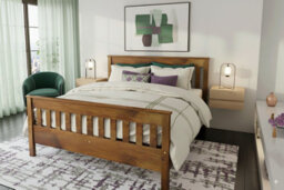 Nodax Double Bed Frame, F16, Solid Pine Wood, Easy Assembly, Sturdy Slats & Extra Support Legs, 4Ft 6In, Oak Finish