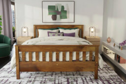 Nodax Double Bed Frame, F16, Solid Pine Wood, Easy Assembly, Sturdy Slats & Extra Support Legs, 4Ft 6In, Oak Finish - thumbnail 2